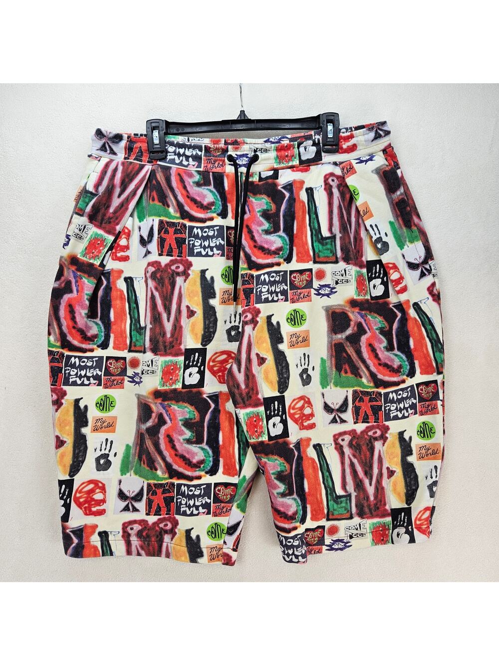 CONVERSE X COME TEES MEN'S 4 GRAPHIC FLEECE SHORTS MULTICOLOR ALLOVER PRINT